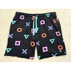 Sony PlayStation Icon Print Lounge Shorts Men’s Black Cotton Drawstring Size XL